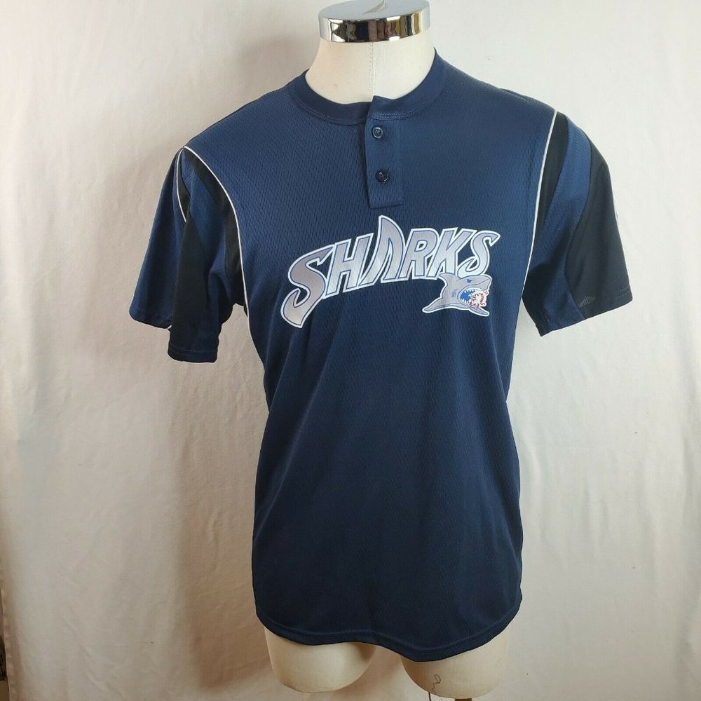 Teamwork Athletic Apparel Sharks #95 Blue Men's Size L baseball Jersey